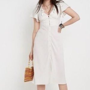 UO Urban Outfitters Light Striped Midi Dress with Buttons and Ruffle Sleeve